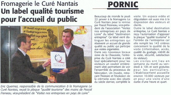 Article presse océan label qualité tourisme fromage curé nantais